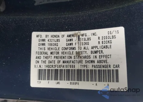 2015 Honda Accord Sport из США, поврежденный, VIN 1HGCR2F5XFA197698